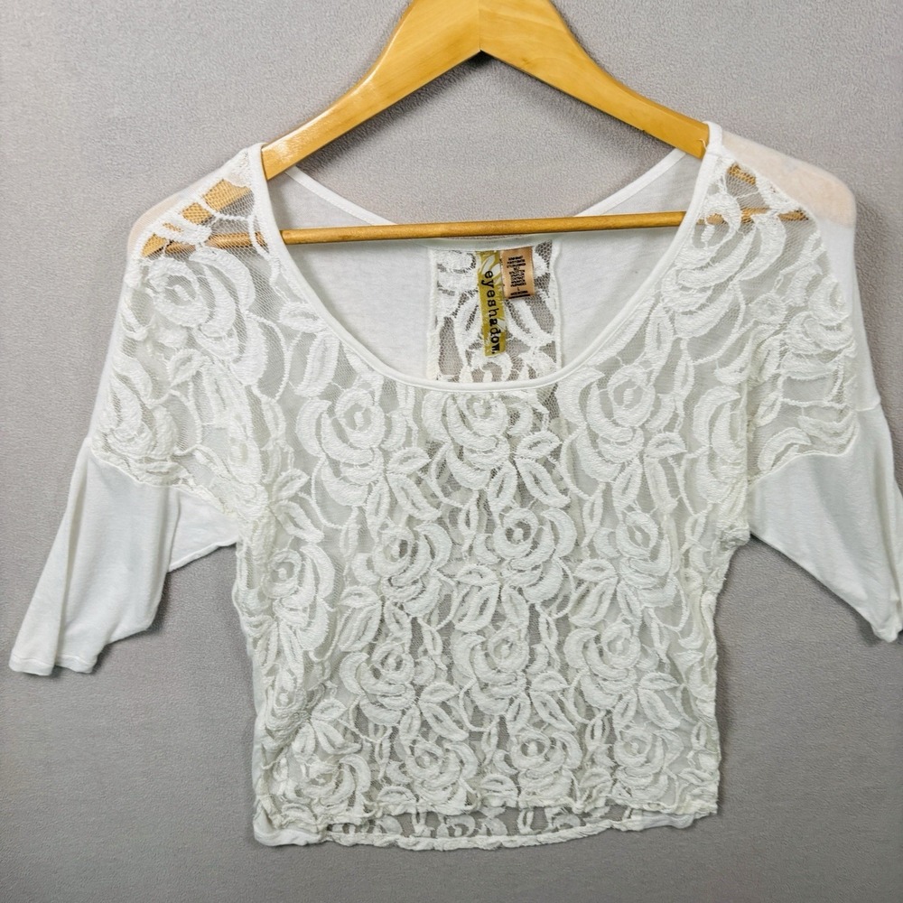 Eye Shadow Lace Y2K Top Festival Going Out Top Cream‎ Lg Cotton Blend Hi Lo Hem